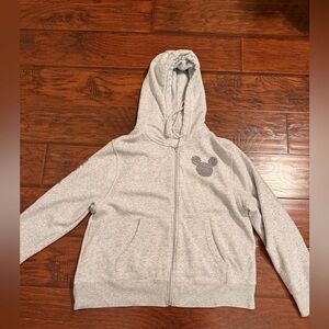 Walt Disney World Gray Hooded Zip-Up Sweatshirt with Mickey Mouse Accent